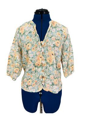 Astrid Linen Green Floral Blouse